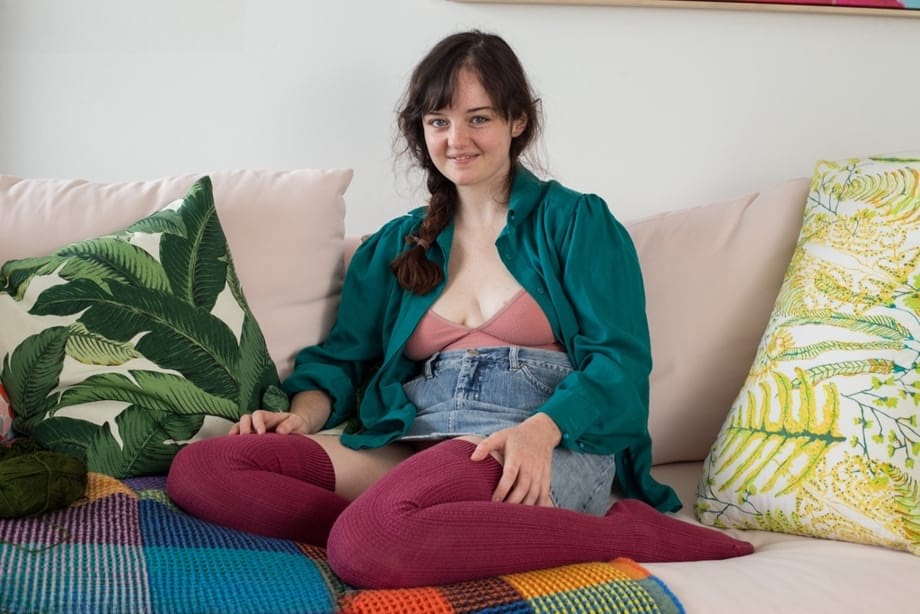 Amateur female Charlotte J spreads her hairy muff wide open