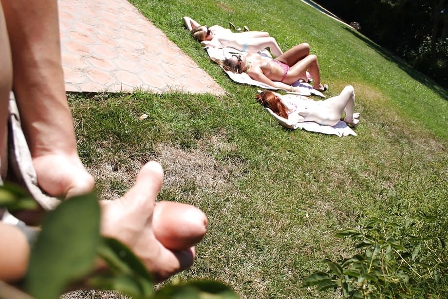 Big titted babe Trina Michaels gets bukkake on her outdoors and has sex