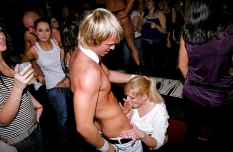 Drunk party girls going wild and showing off their blowjob skills