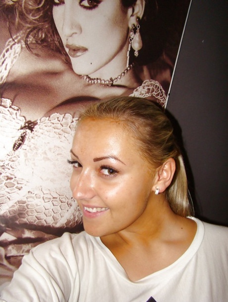 Chubby teenage blonde with massive melons stripping and picturing herself