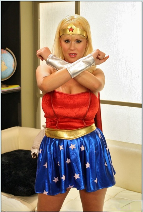 Busty babe Carly Parker dressed up like a wonder woman for fantasy sex