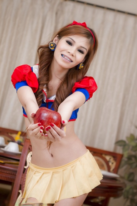 Cosplay ladyboy Ann pulls down her panties and masturbates trans pussy