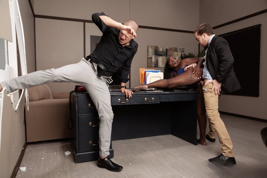 Big assed ebony Osa Lovely gets double teamed by her white colleagues
