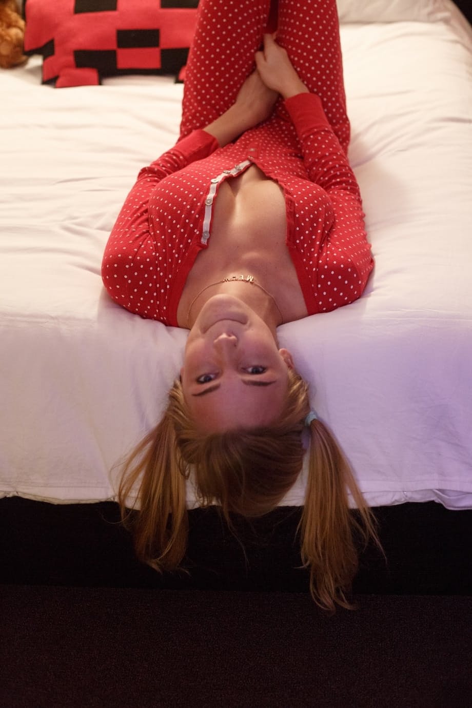 Blonde girlfriend Kendra Sunderland shows her big tits at Christmas