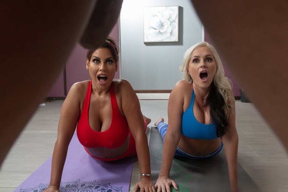 Athletic chicks Alena Croft & Bridgette B bare big boobs before a threesome