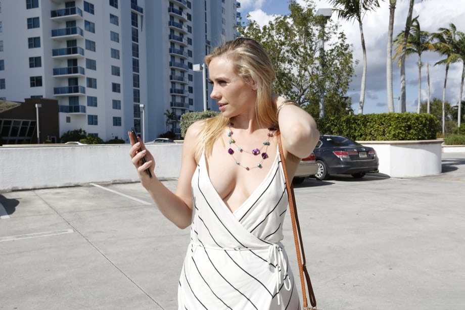 Sensual blonde MILF Addie Andrews doffs her dress and rides a huge dick