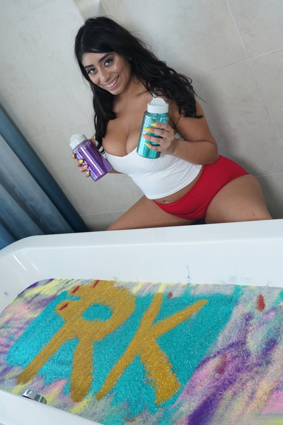 American teen Violet Myers uncovers her big boobs and butt before fucking