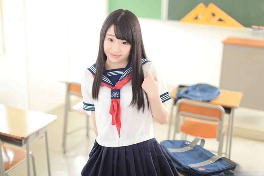 Cute Asian schoolgirl Yuna Himekawa spreads her legs & takes a dick at school