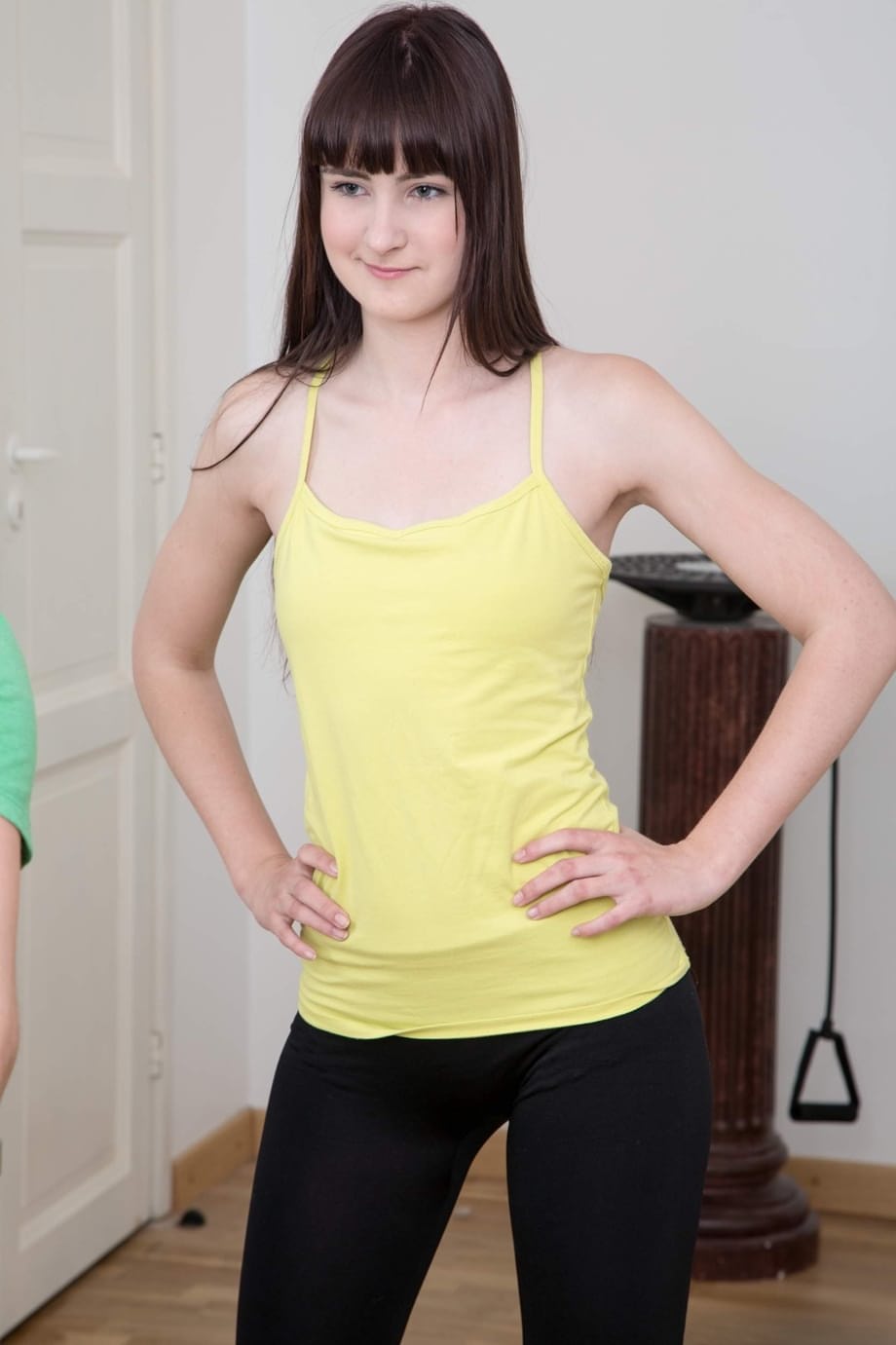 Fit teen Mirabella enjoys a powerful big cock in her muff during a workout