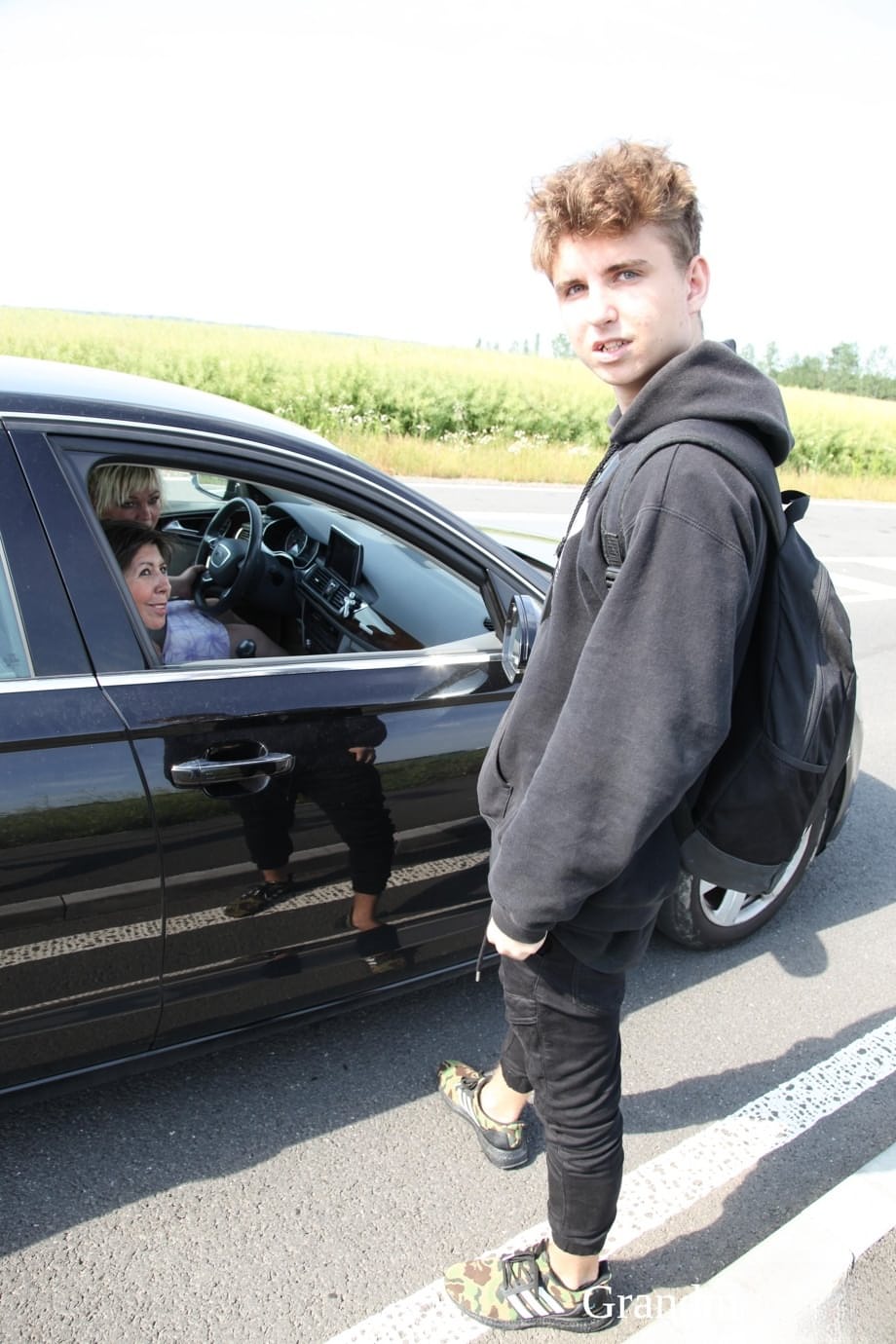 Chubby blonde granny Stacey and her friend bang a lucky teen hitchhiker