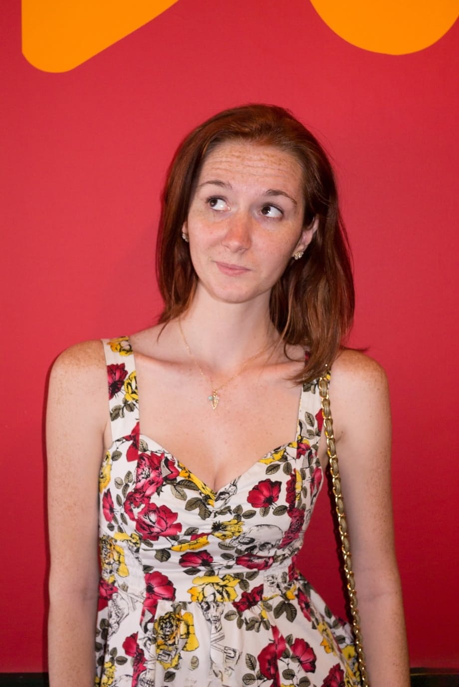 Crazy amateur redhead Dee Dee Lynn flashes her tits and red panties in public