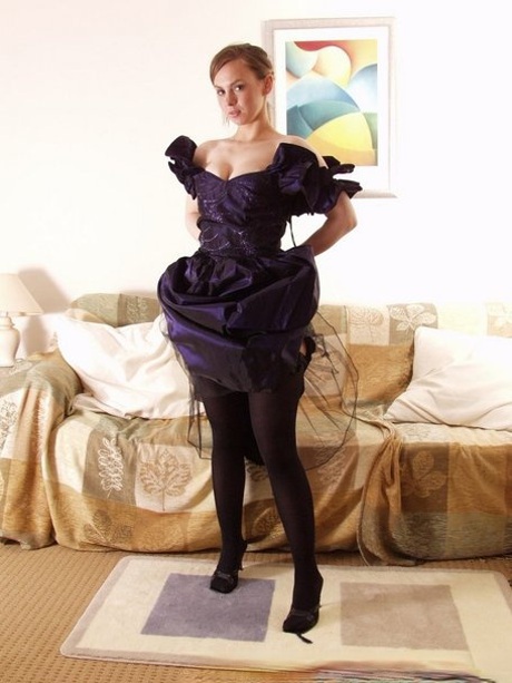 Big titted lady Claire doffs her elegant dress and teases with her perfect ass