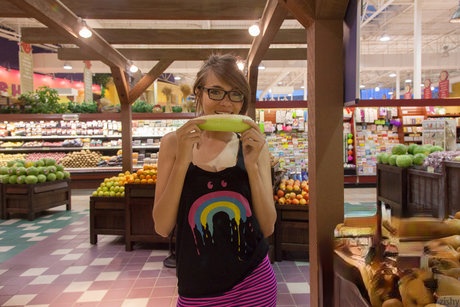 Cute girlfriend Cassidy Ellis in glasses flashing her tits & panties in public