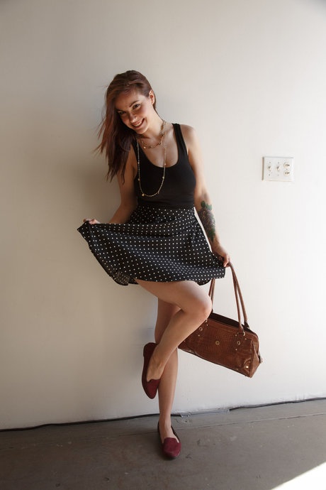 Nerdy amateur girlfriend Elizabeth Marxs flashes her panties & tits in public