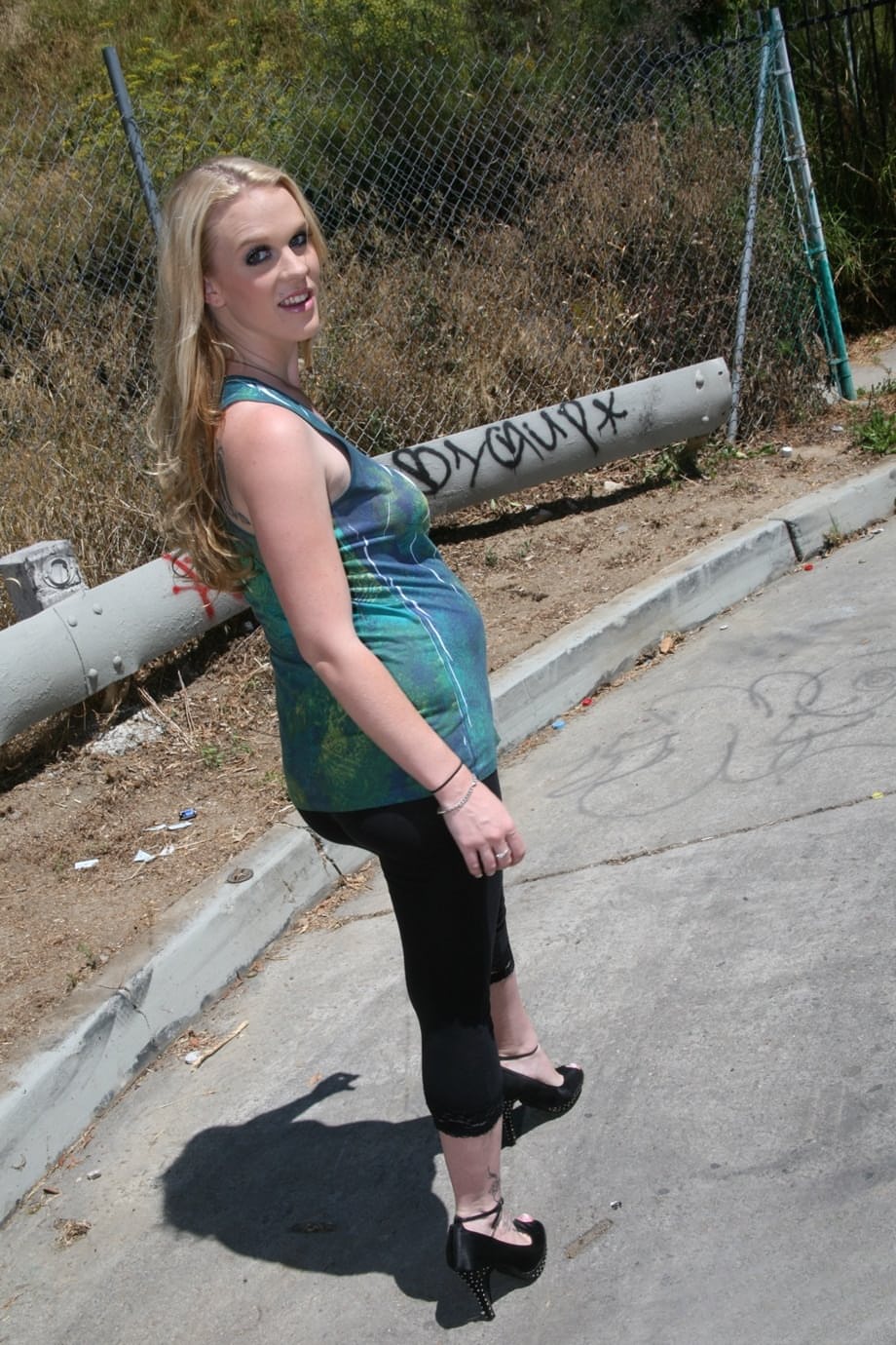 Heavily pregnant blonde Hydii May gets baby belly basted in BBC gangbang