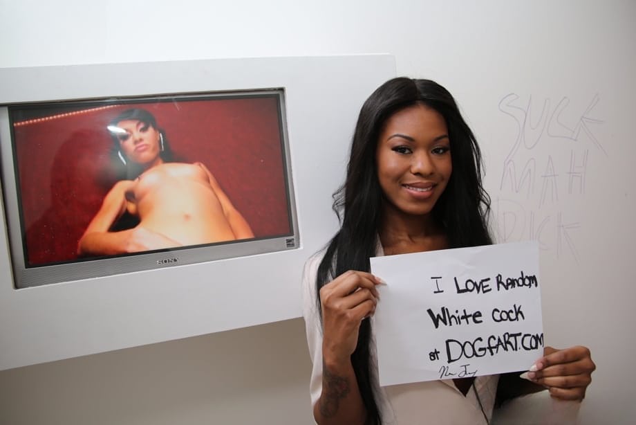 Super beautiful ebony Nadia Jay shows perfect round tits in gloryhole session
