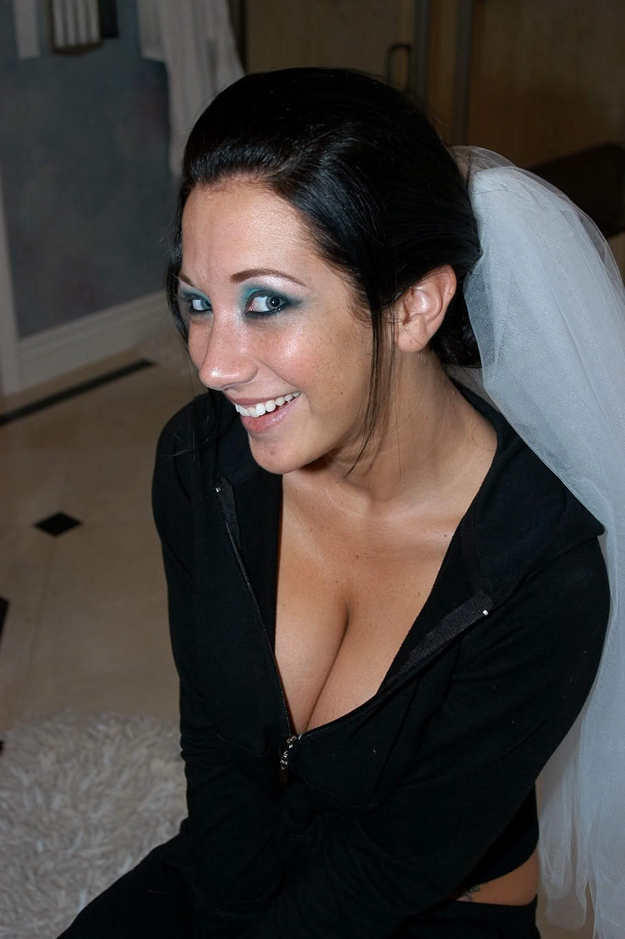 Dark haired female Jayden Jaymes gets caught naked on her wedding night