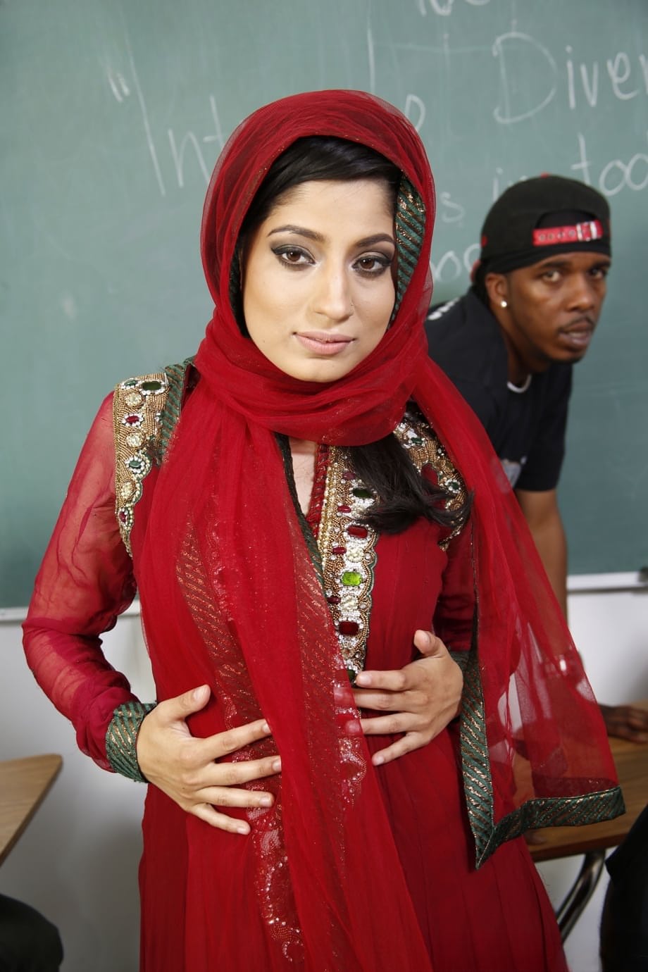 Sexy teacher Nadia stripped for rough classroom gangbang with football team