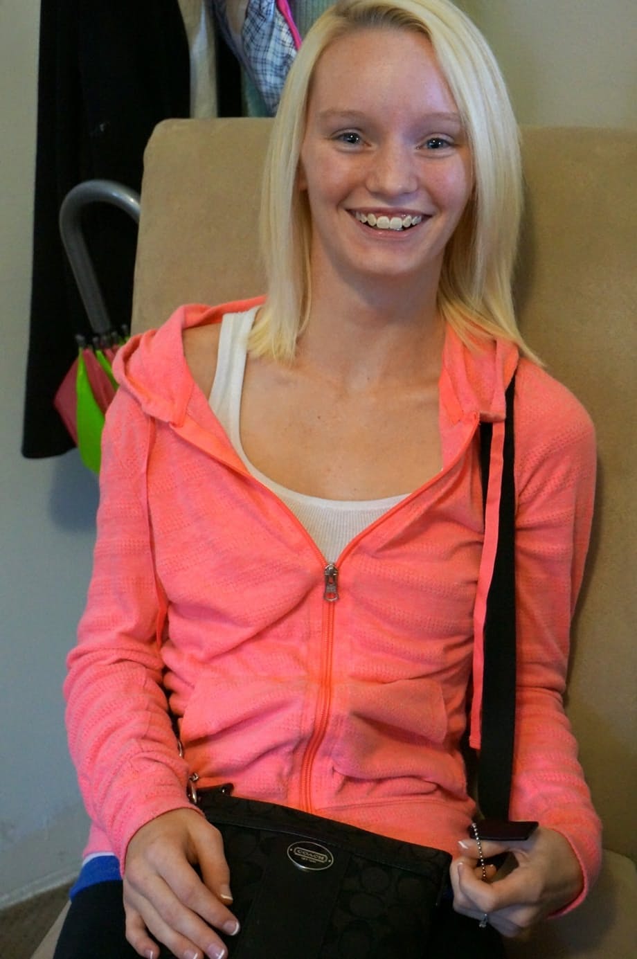 Schoolgirl Sammie Daniels shows off her petite body in public and in private