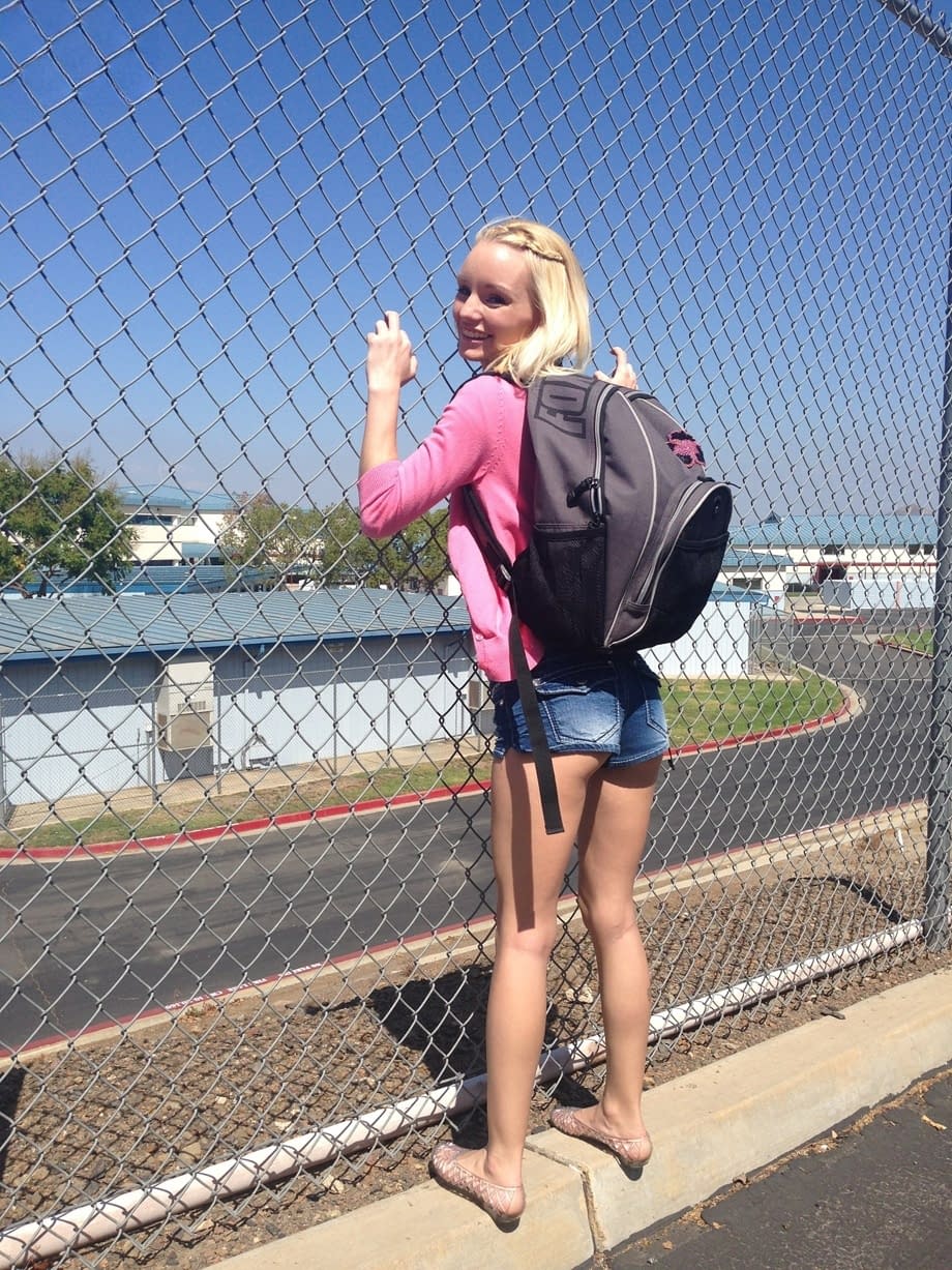 Schoolgirl Sammie Daniels shows off her petite body in public and in private
