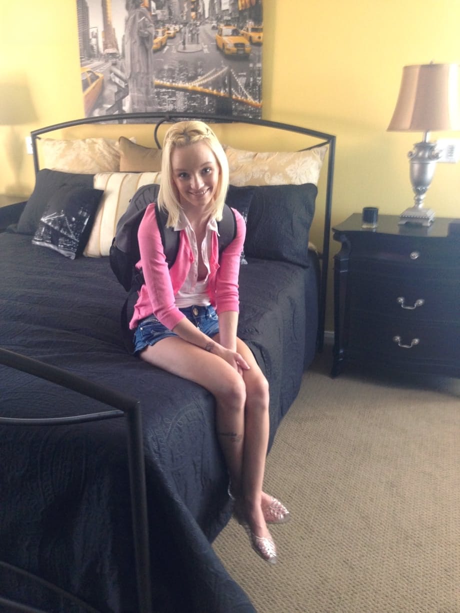 Schoolgirl Sammie Daniels shows off her petite body in public and in private