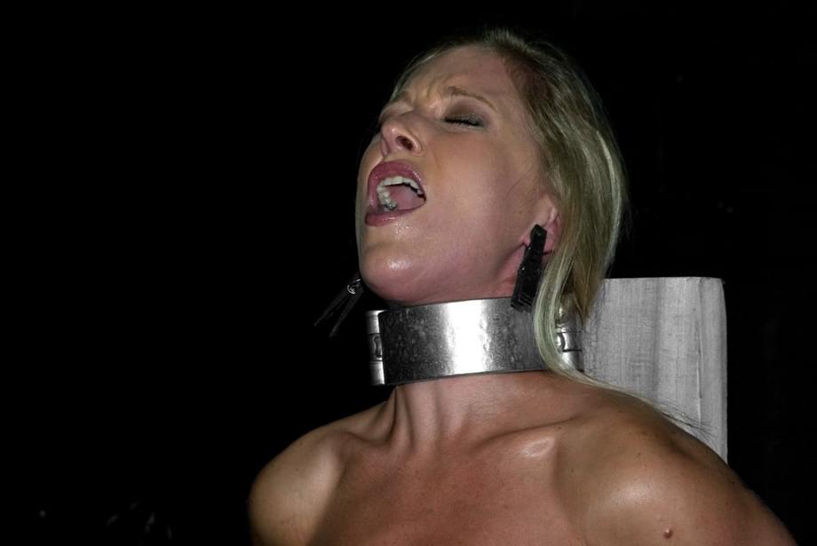 Naked blonde chick Dia Zerva is covered in clothespins in a dungeon