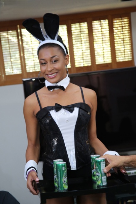 Sexy ebony party girl Jazzy Jamison participating in a gangbang with white men