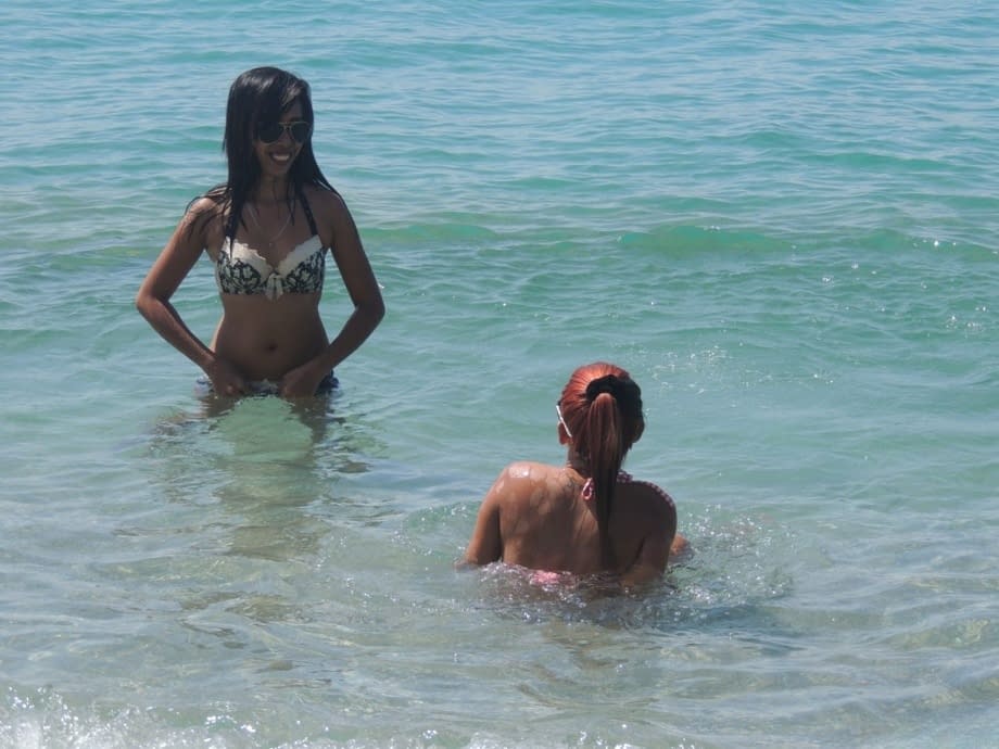 Hot little Asian sluts Shanelle & Bubbles pose & preen in skimpy beach outfits