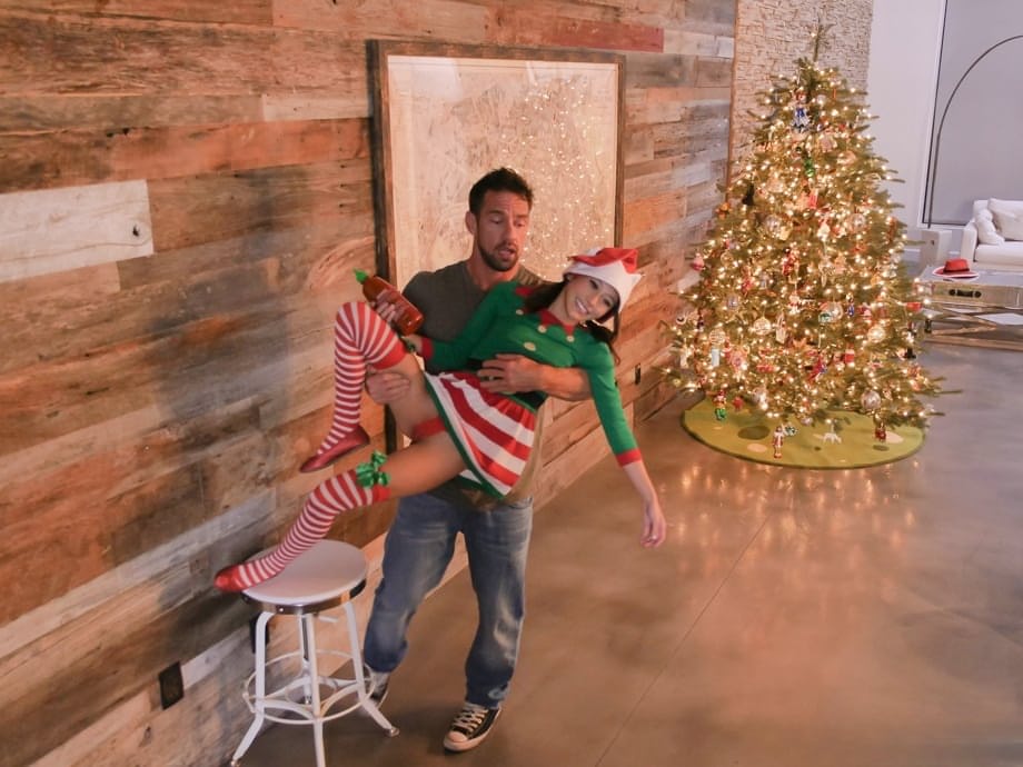 Sexy teen girls strip, suck & tug cock & get a hardcore Christmas fuck