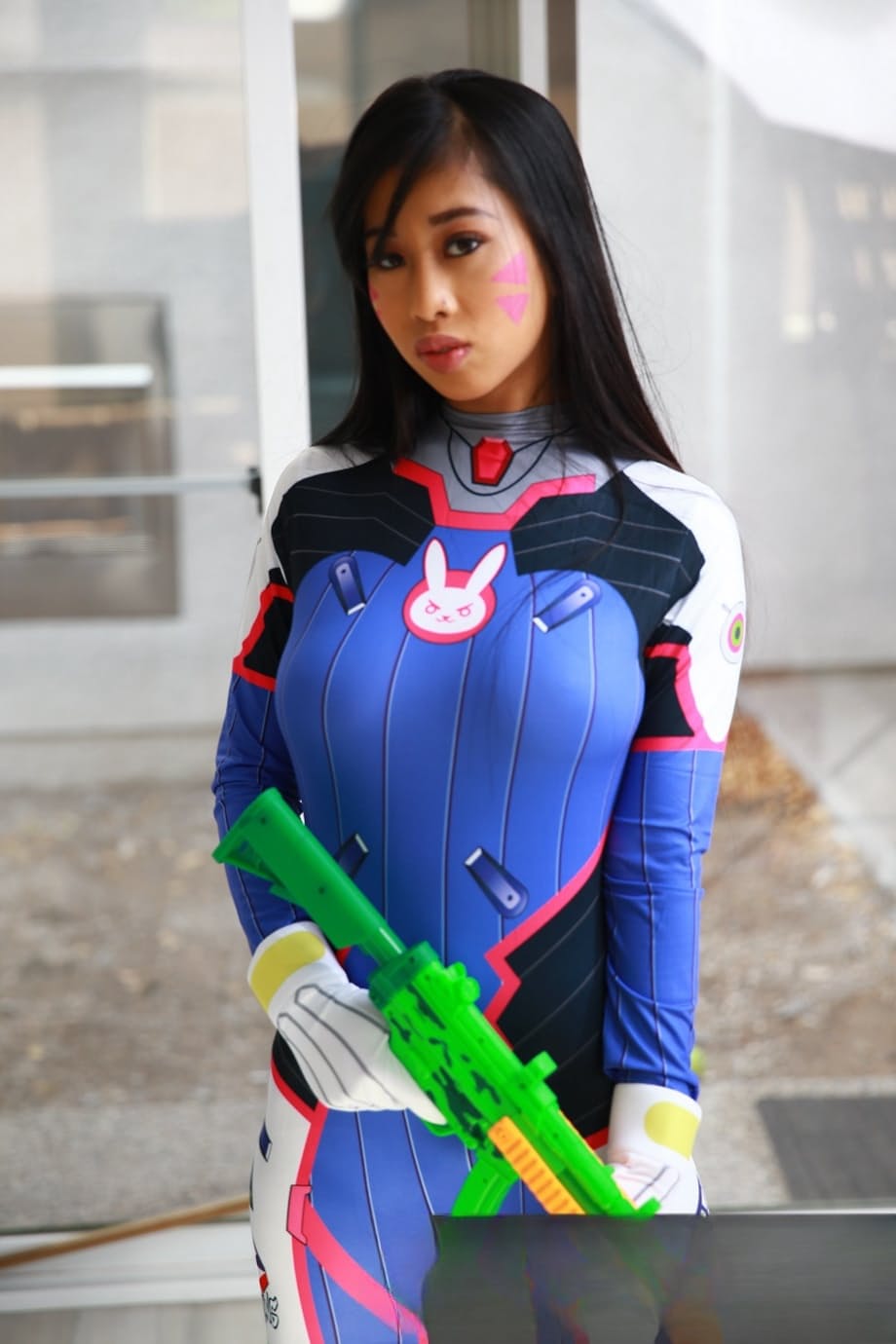 Cosplay girl Jade Kush doffs costume to show big natural tits & hairy pussy