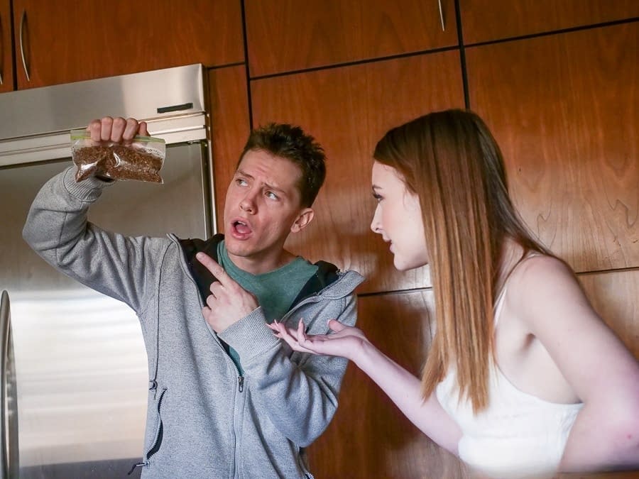 Hot teen Danni Rivers bangs her step brother on the couch during power outage