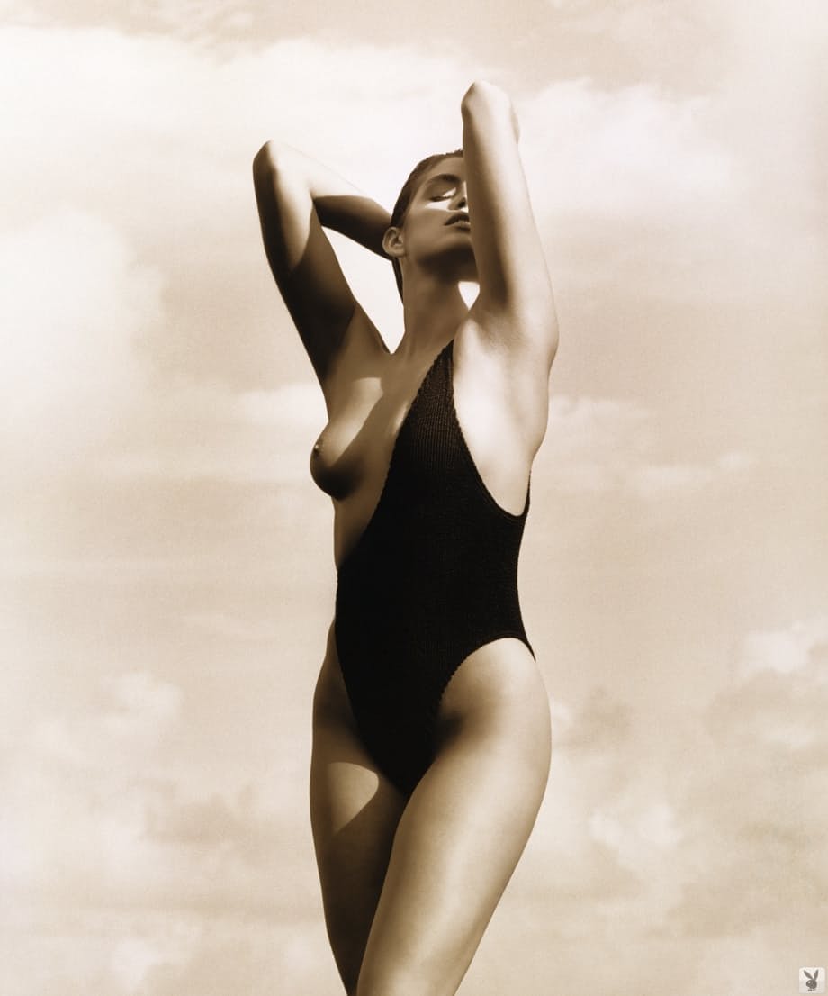 Sexy celebrity Cindy Crawford posing naked for the black and white photo shoot
