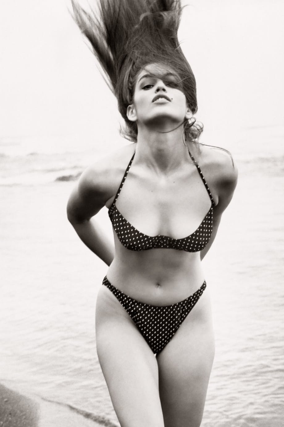 Sexy celebrity Cindy Crawford posing naked for the black and white photo shoot