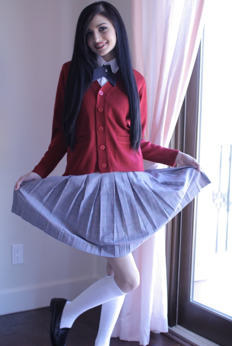 Seductive schoolgirl Zoey Kush displays her teen pussy & tiny tits in uniform