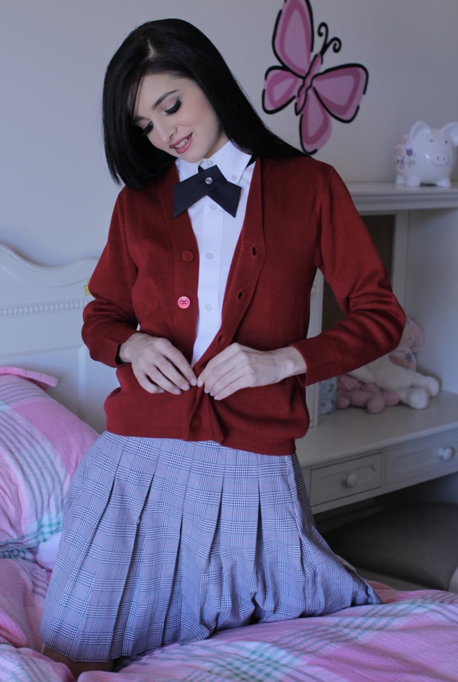 Seductive schoolgirl Zoey Kush displays her teen pussy & tiny tits in uniform
