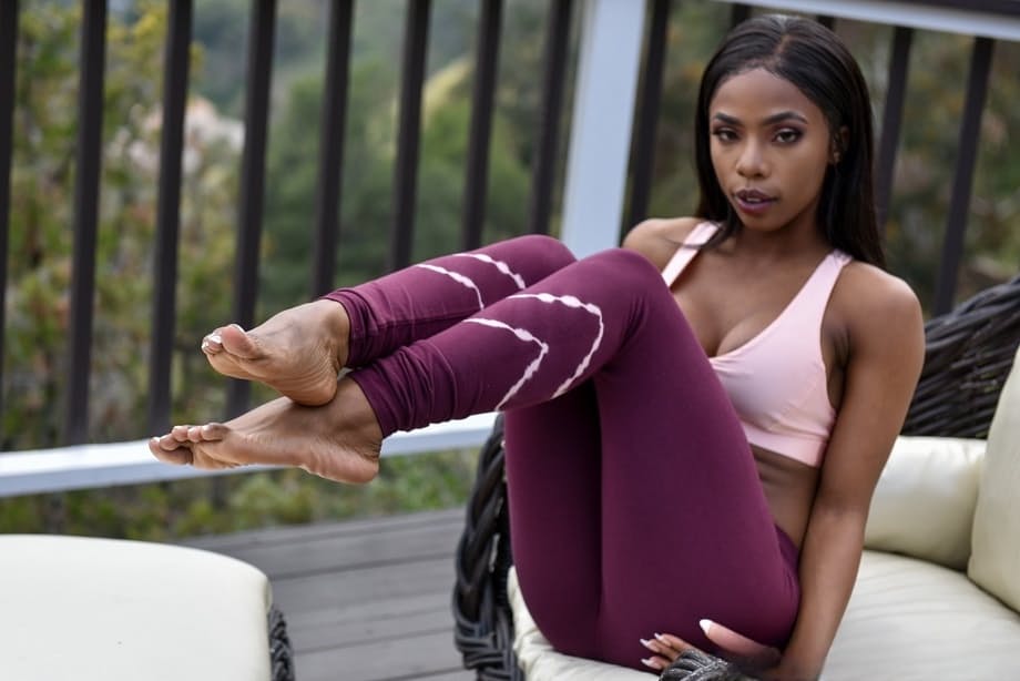 Ebony hottie Sarah Banks looks so amazing in these tight sporty clothes