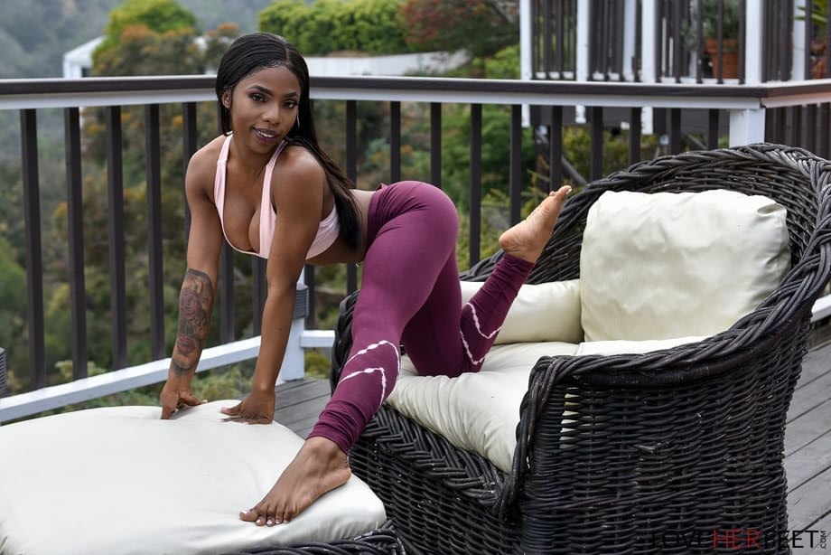 Ebony hottie Sarah Banks looks so amazing in these tight sporty clothes