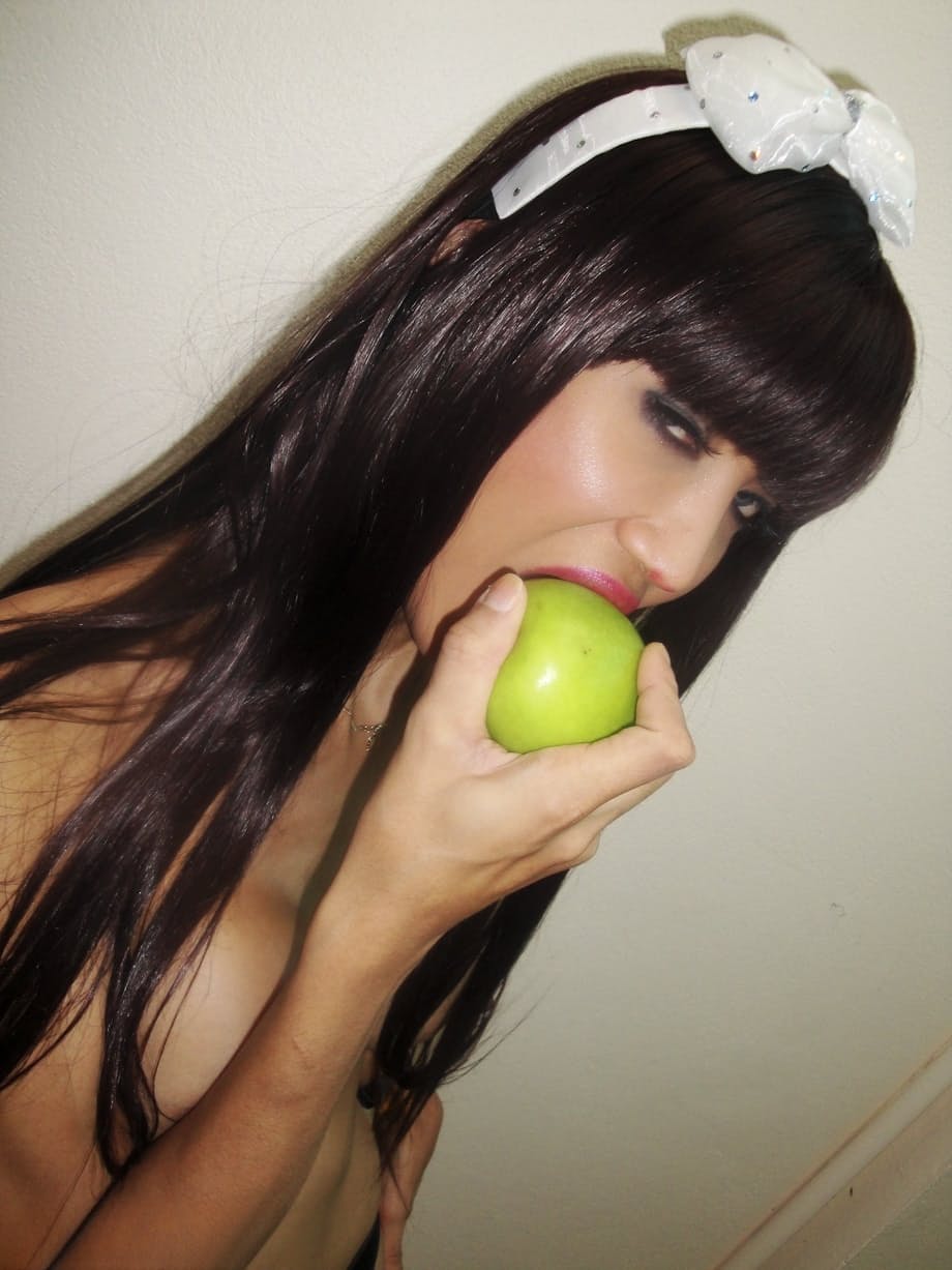 Beautiful shemale brunette Natalie shows off her Asian cock and asshole