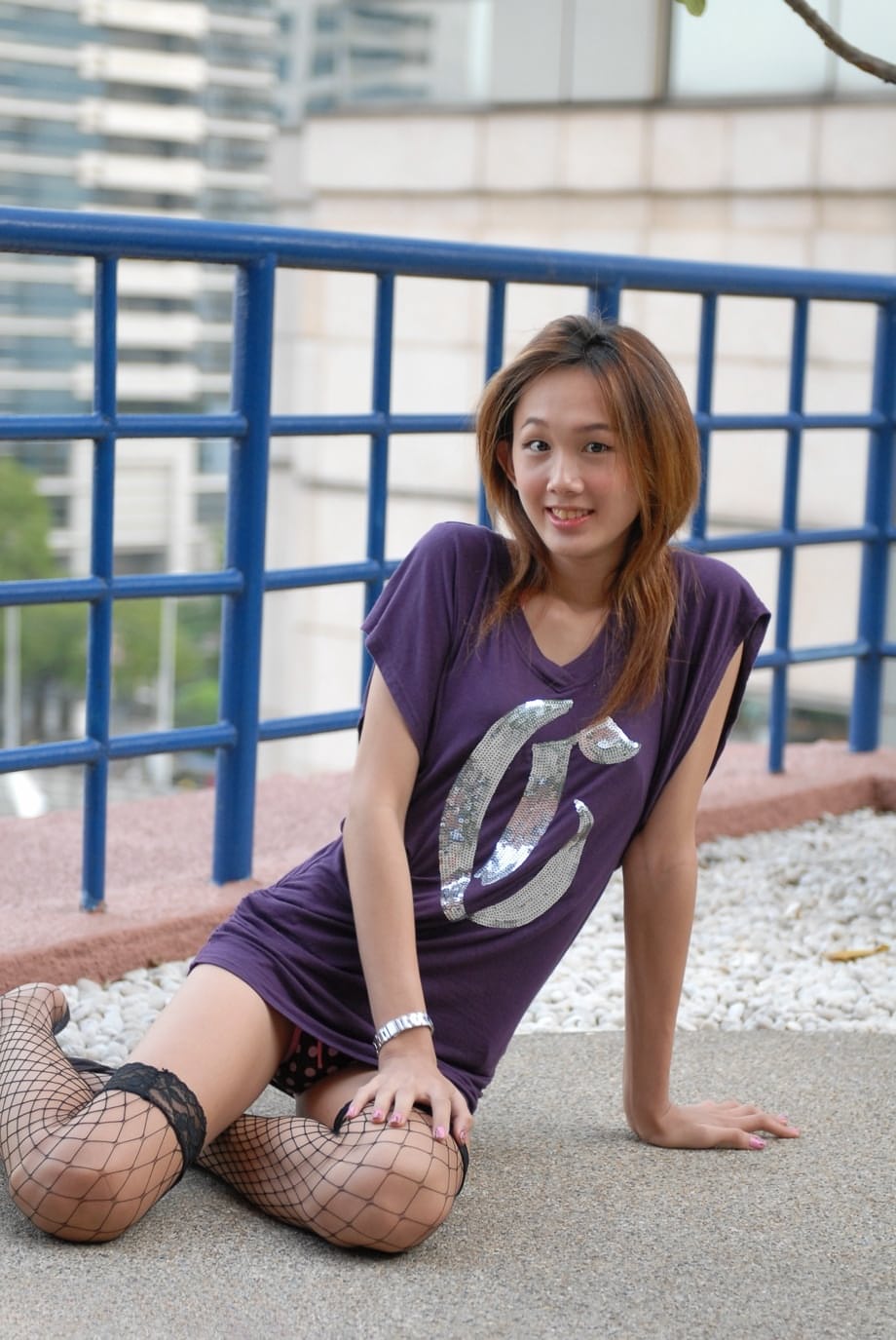 Tall cute ladyboy Wawa stroking natural tits & stroking small penis