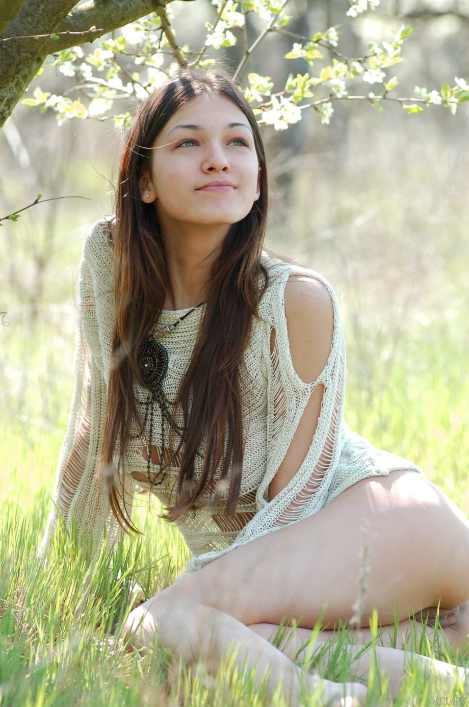 Sofi A gets naked and shows her big juggs in nature as she does some exercise