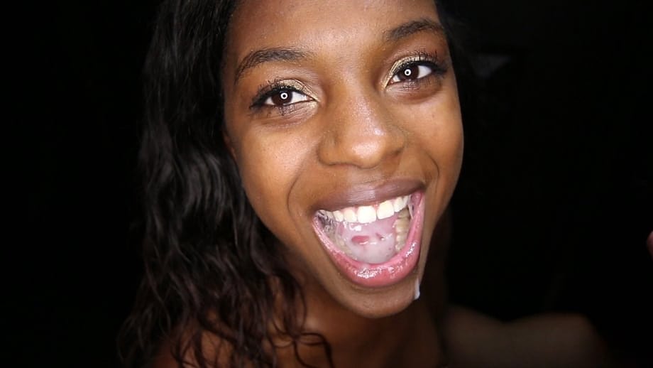 Young black girl sucks the cum from 12 white cocks via a gloryhole