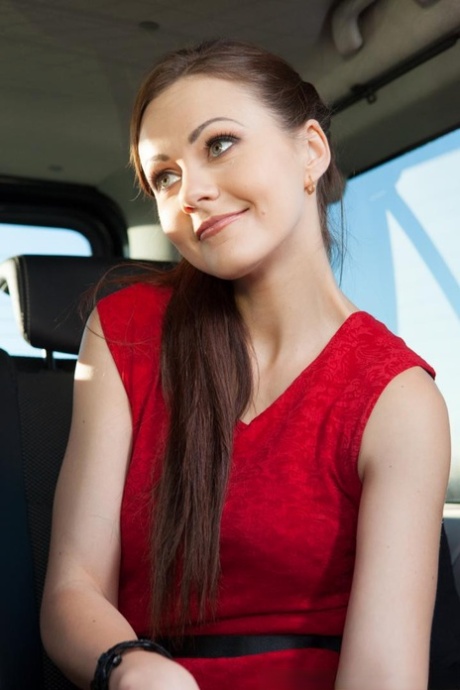 Hot elegant beauty Tina Kay tips her cab driver with a backseat blowjob & bang