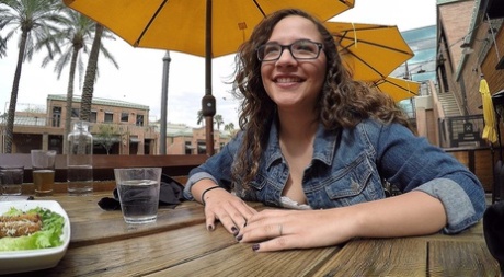 Nerdy girl eats her own creampies from a martini glass after being gangbanged