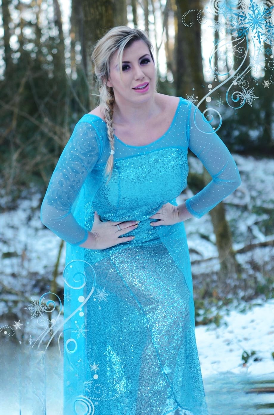 Yuffie Yulan cosplays Elsa from Frozen while displaying her big tits outdoors