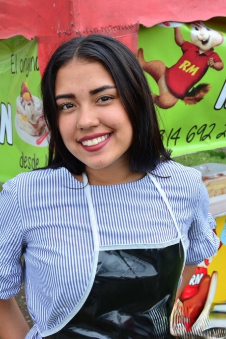 19 year old Latina teen seduces a man in tight fitting blue jeans