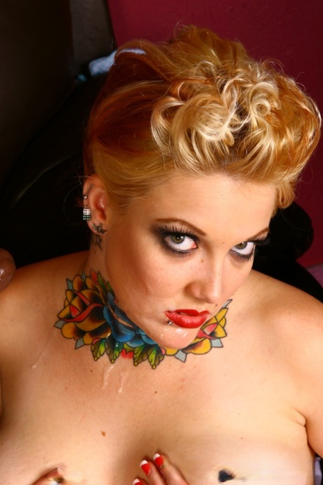 Hot tattooed pinup model Candy Monroe does BBC while cuckold hubby watches