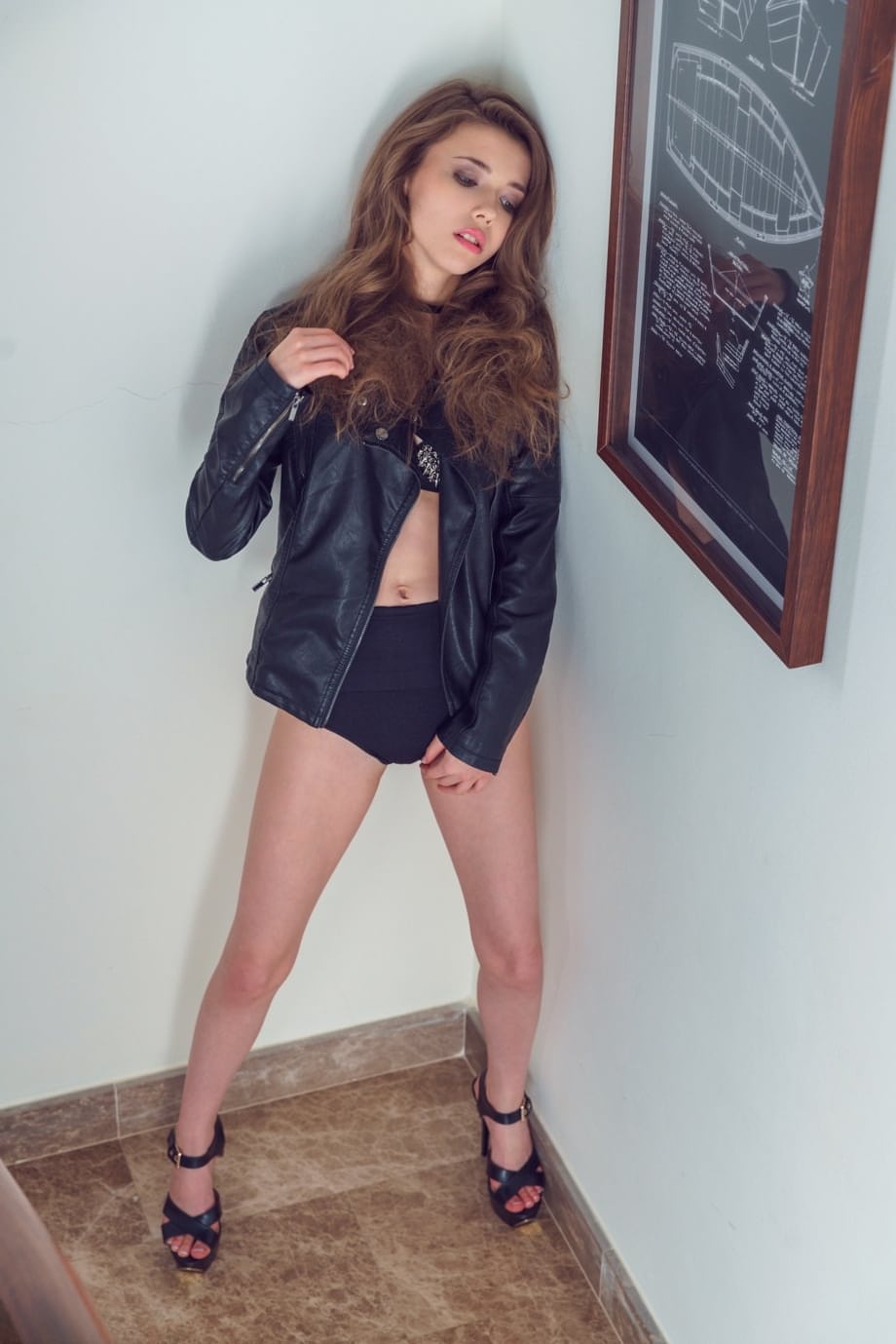 Ukrainian big titted doll Mila Azul stripping down naked on the stairs