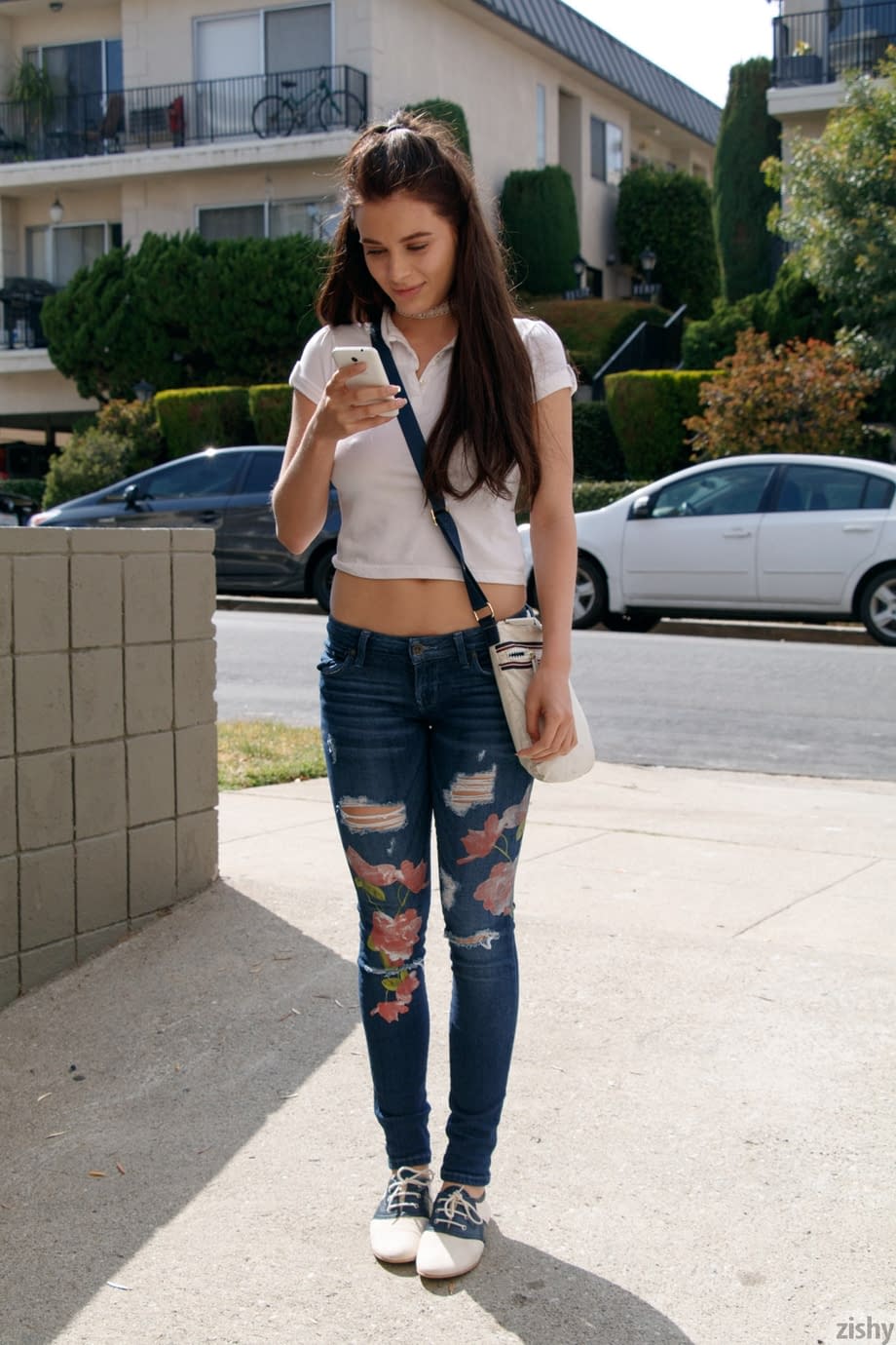 Sweet busty amateur teen Lana Rhoades flashes her hot ass in a public store