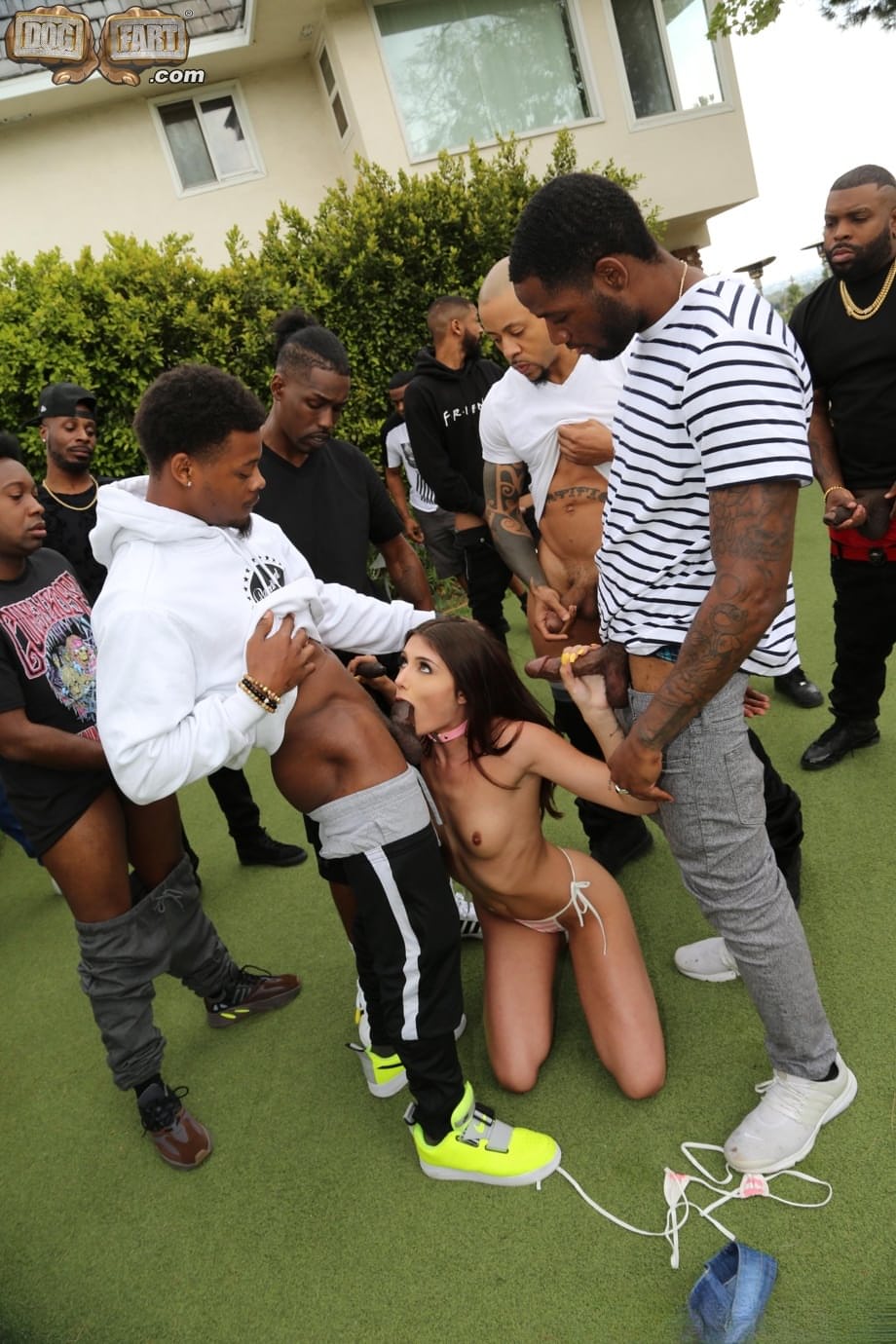 Skinny nympho Adria Rae shows her titties and enjoys an interracial blowbang