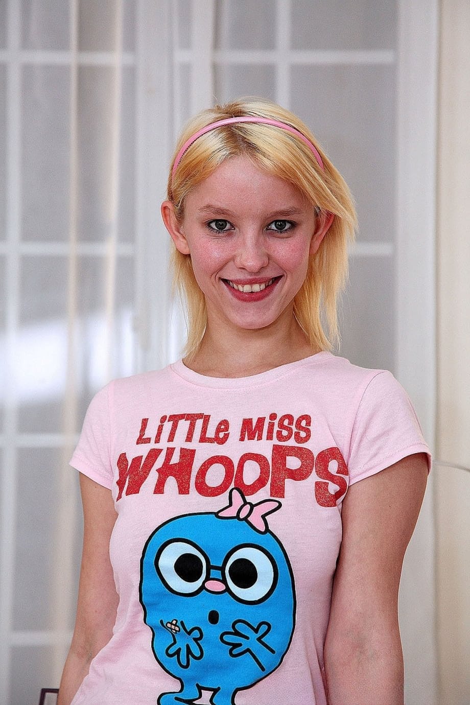 Blonde teen Missy Mae with dark nipples is facialized after blowjob